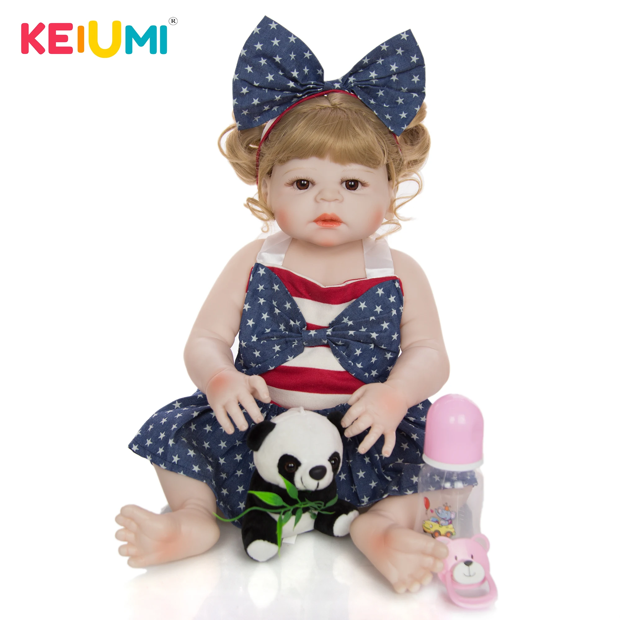 

KEIUMI New Style Baby Reborn Girl Dolls 23'' 57 cm Full Silicone Newborn Doll Toy With Gold Curve Hair Child Birthday Xmas Gift