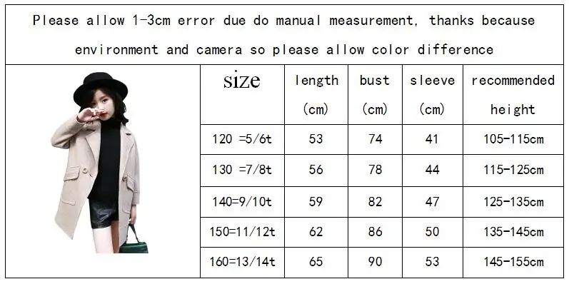 Winter Kid's Outerwear Girls Cotton Long Jackets Toddler Children Clothes Casual Turn-down Collar Woolen Coat Clothes