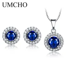 UMCHO 925 пробы серебряные ювелирные изделия набор нано синий сапфир кулон серьги гвоздики для женщин бренд ювелирные изделия высшего качества