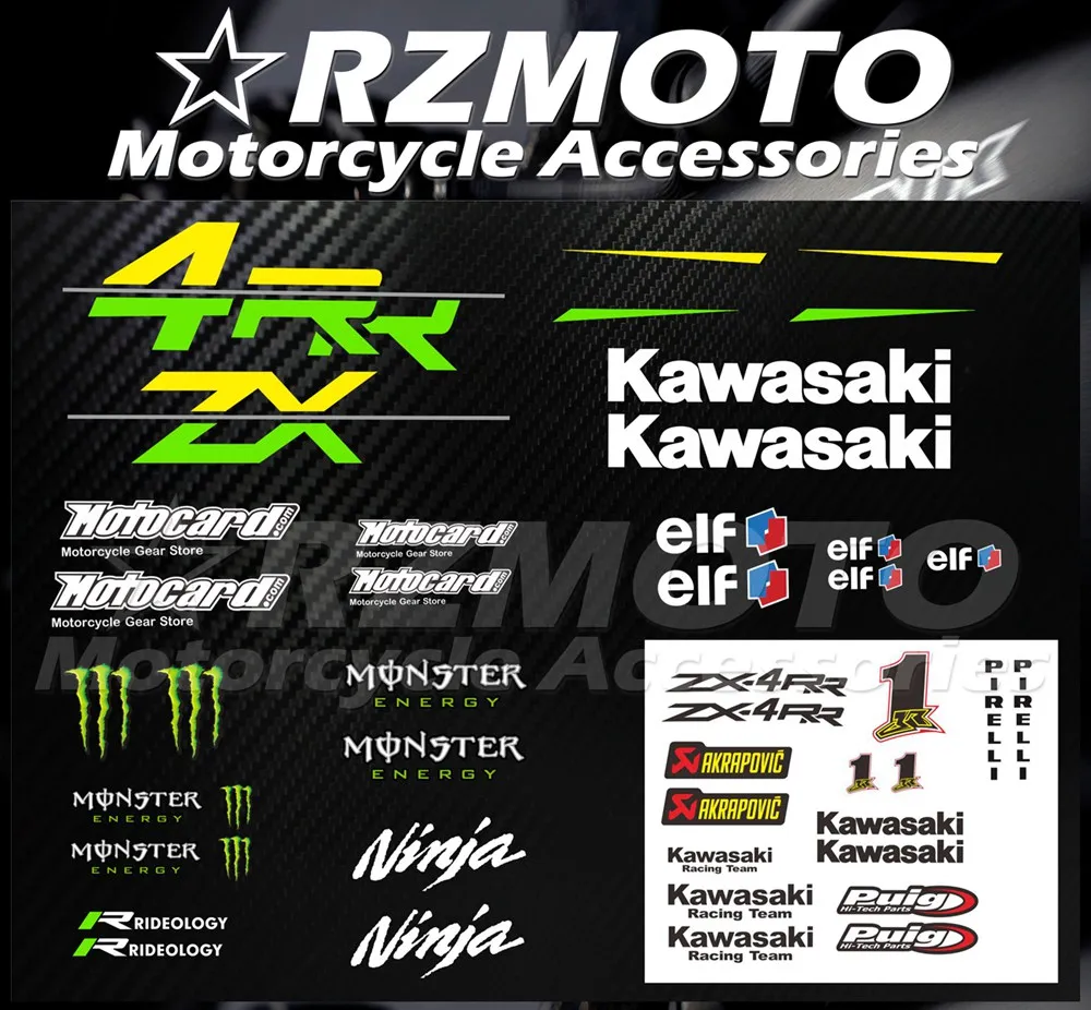 Подходит для Kawasaki NINJA400 EX400 ZX4R 4R NINJA250 мотоцикл Sitcker наклейка логотип Pad обтекатель Colur DIY RZMOTO