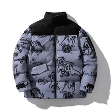  Cotton Padded Thick Parkas Jackets Streetwear Hip Hop Print Windproof Warm Zip Coats Fashion Harajuku Outwear Mens Clothing 