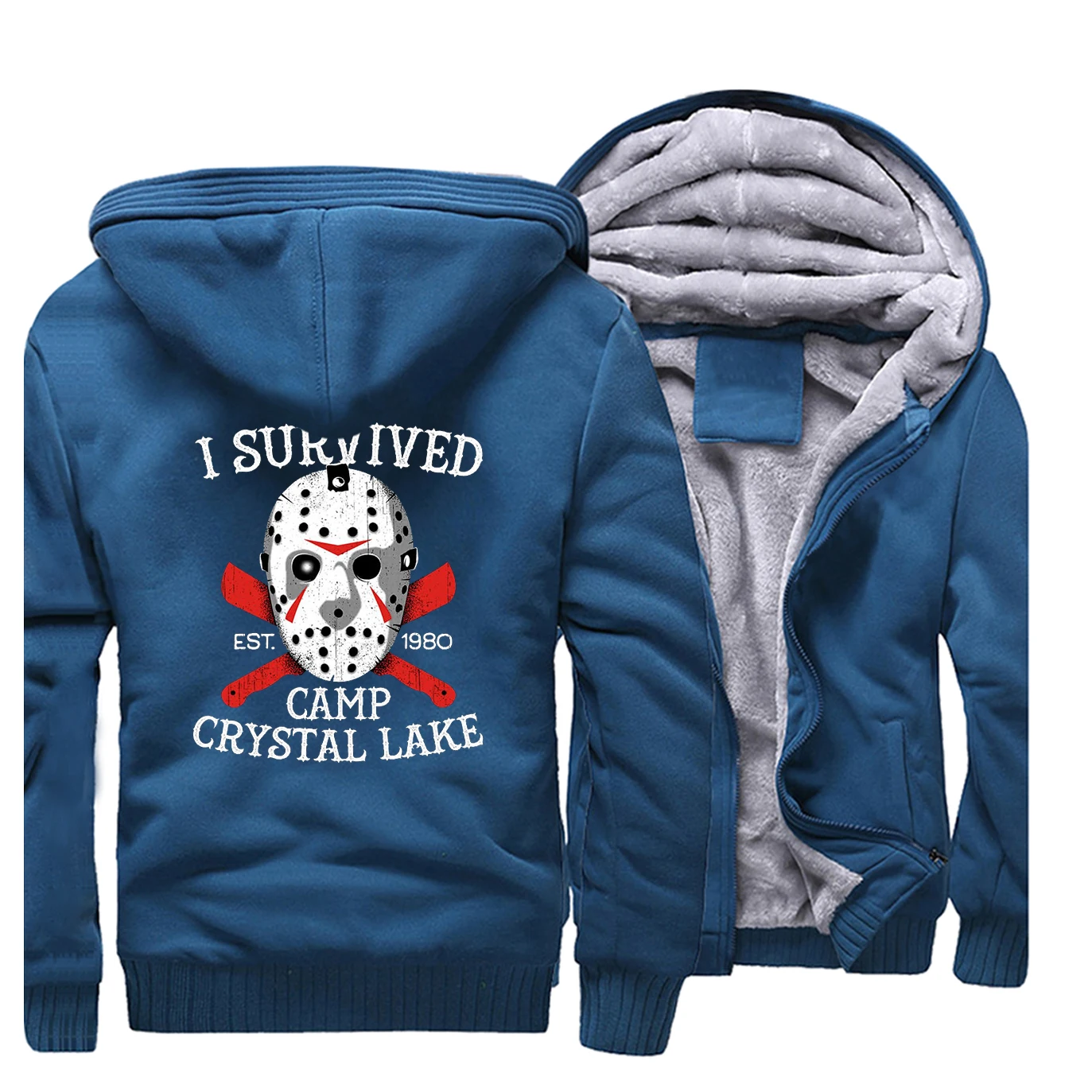 Friday The 13th мужская толстовка с капюшоном, куртка с искусственным озером, зимняя теплая флисовая толстовка с капюшоном, толстое пальто, крутая уличная одежда - Цвет: Lake Blue