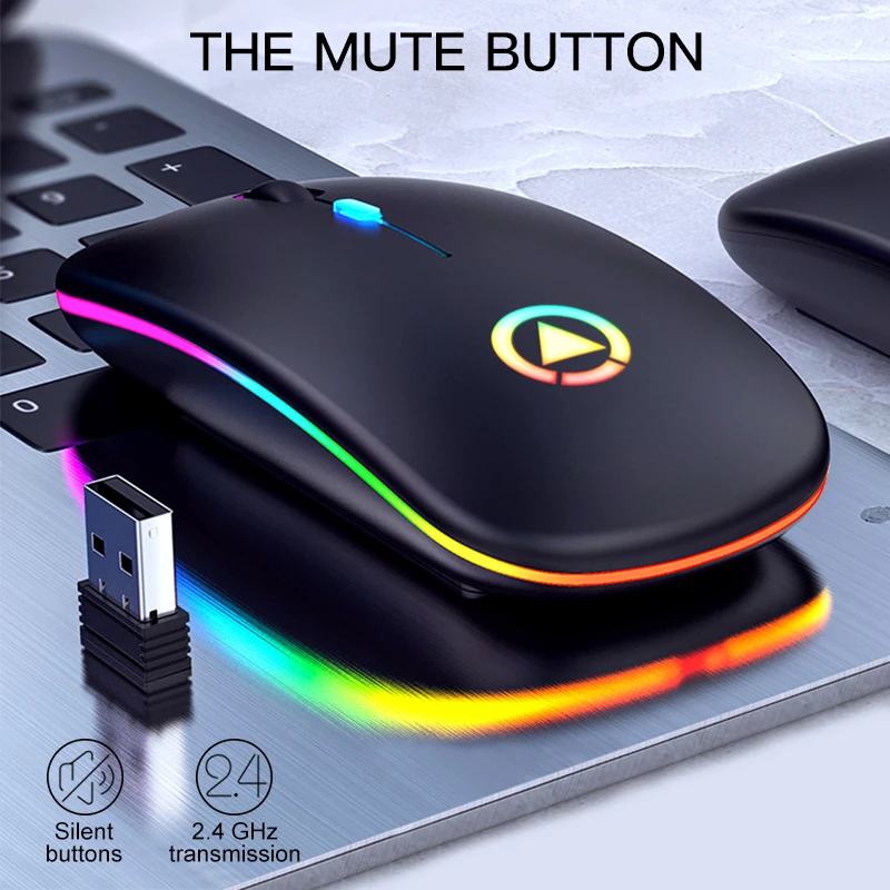 

Wireless USB Mouse RGB Computer Mouse Silent PC Rechargeable Ergonomic Mouse With LED Backlit USB Optical Mice For PC Laptop