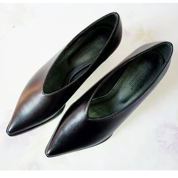 

European American Sexy V Design Single Shoes Retro Pointed High Heels Genuine Leather Fashion Women's Shoes Small Size Pumps 33