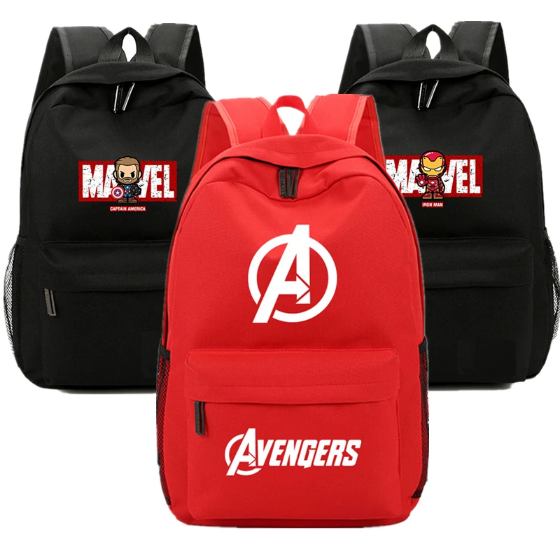 

Avengers MARVEL Captain America Iron Man Backpack Bag Zipper Casual School Students Book Bag Boys Girls Fans Black Cartoon