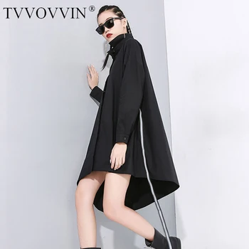 

Women Black Asymmetrical Buckle Split Blouse New Lapel Long Sleeve Loose Fit Shirt Fashion Tide Spring Autumn 2020 1N485