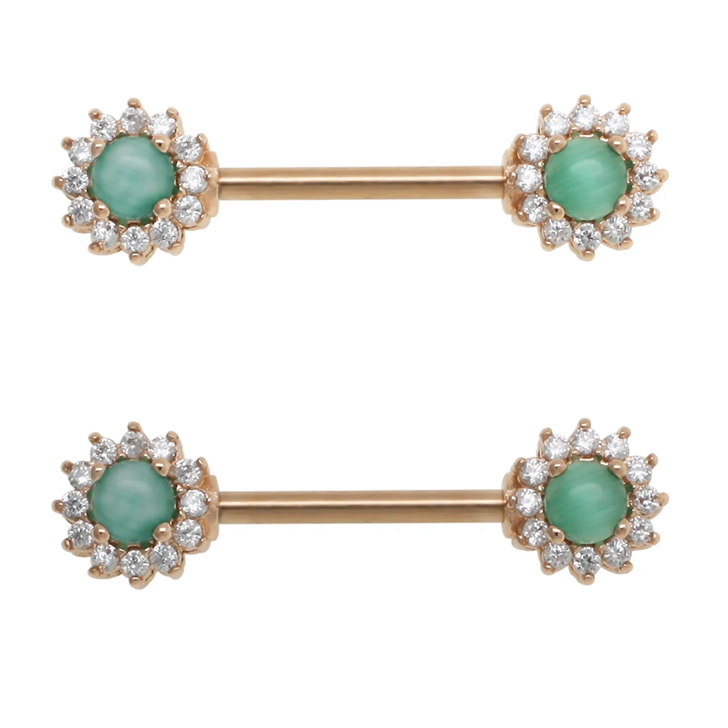 JHJT 2PCS Nipple Rings 316L Surgical SS Double Sun Flower Opal Barbell Piercing 14G | Украшения и аксессуары