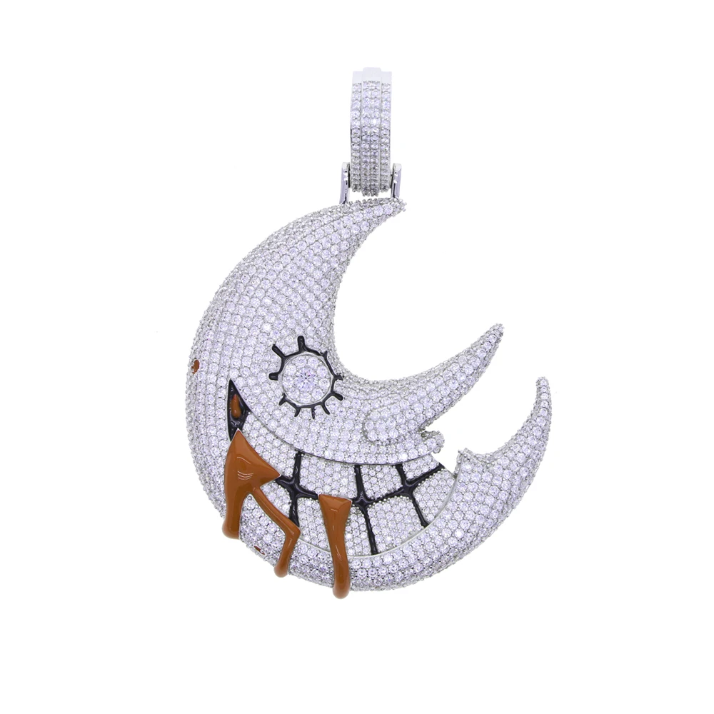 Men's Moon Shaped Mouth Face Pendant Iced Out Bling 5A CZ