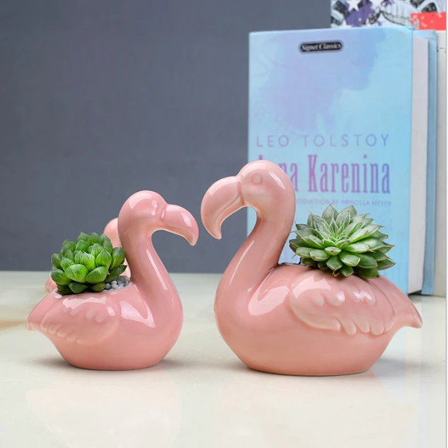 

Flamingo Succulent Plant Pot Ceramic Flower Pot Gardening Potted Vase Planter Desktop Bonsai Garden Supplies Home Office Decor