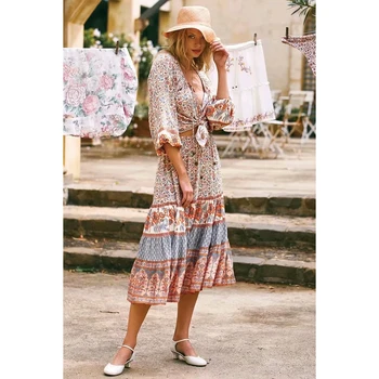 

Boho Floral Print Tassel Midi Skirt Women Summer 2020 High Waist Pleated Long Skirts Casual Vintage Faldas