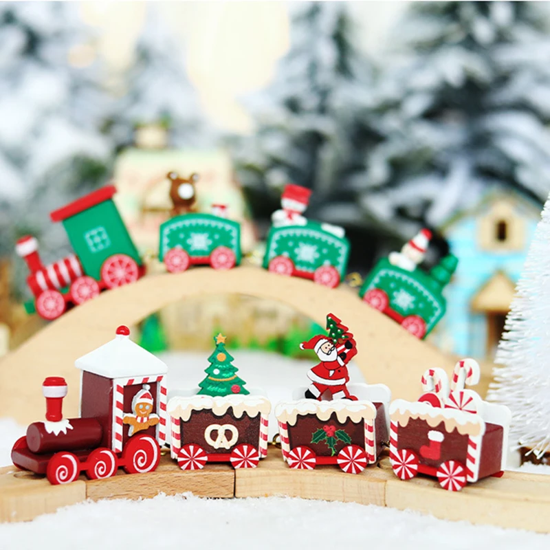 Рождественский поезд окрашенный дерево рождественские украшения для дома с Санта/медведь рождественские детские игрушки для интерьера Новогодний подарок