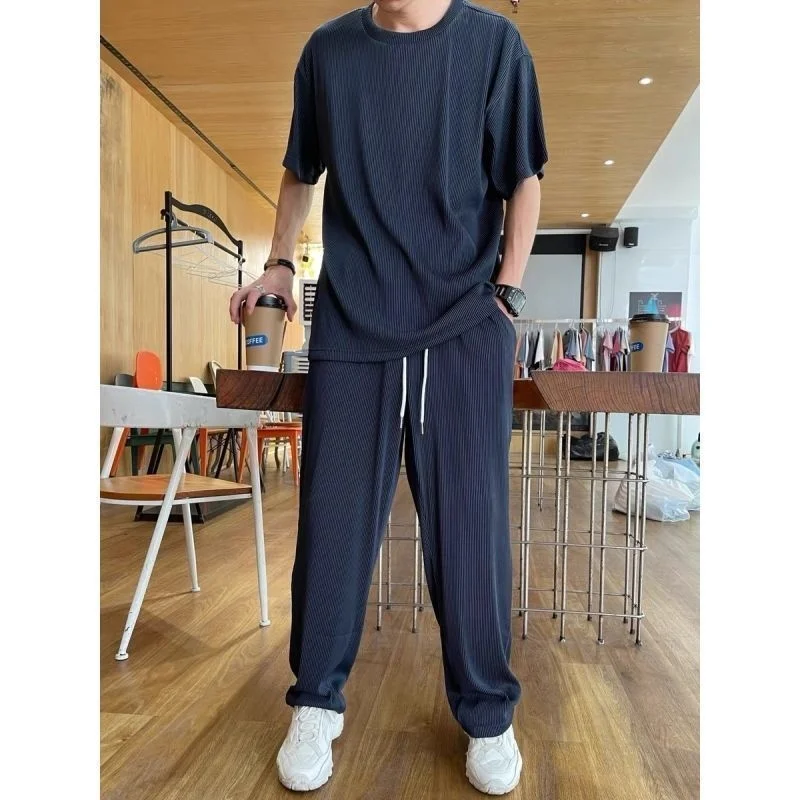 Short Sleeve Pants Tracksuit Men Gym 2022 Summer New Light Thin Suit Men's Handsome Korean Fashion Leisure Sports Two Piece