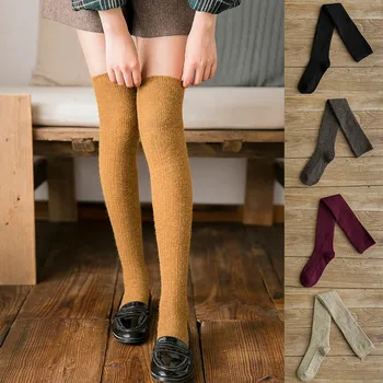 

New Women Wool Cashmere Over Knee-High Socks Solid Skinny Fluffy Thigh Stocking Boot Sock
