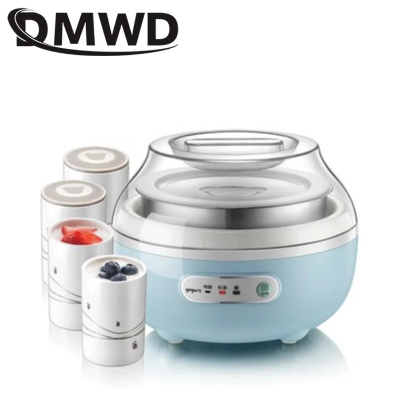 DMWD многофункциональная Йогуртница Бытовая мини автоматическая керамическая лайнер йогурт маска машина с 5 чашками кухонный прибор ЕС - Цвет: With four cup