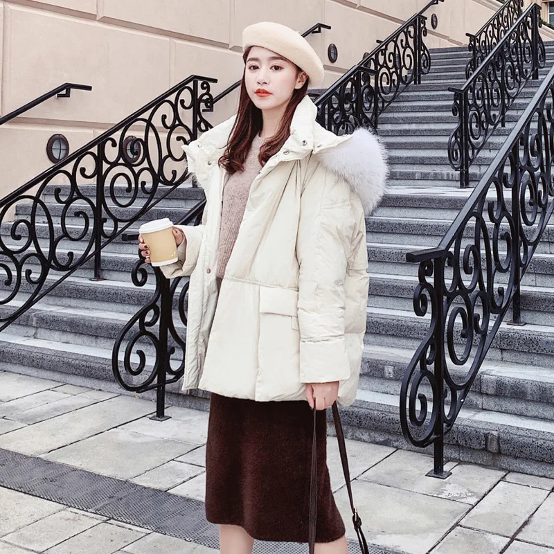 

Photo Shoot Cotton Overcoat Women's 2019 New Style Autumn And Winter Loose-Fit Large Fur Collar Cotton-padded Jacket down Coat S