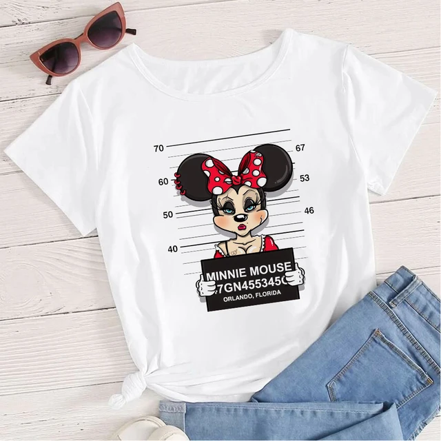 Women's Clothing Summer 2022 Mickey Minnie Mouse Disney Short Sleeve T-shirts for Girls Funny Fashion Streetwear Woman Shirt 12-20AC3005-T-White