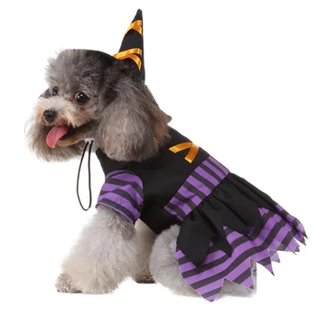 

Pet Cosplay Costume Funny Striped Wizard Outfits Set 2-legged Coat And Hat For Dogs Soft Material одежда для собак