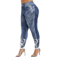 Женские леггинсы с высокой талией, имитирующие джинсы, с принтом, Йога, стрейч, спортивные штаны, леггинсы, теплые штаны для женщин, брюки