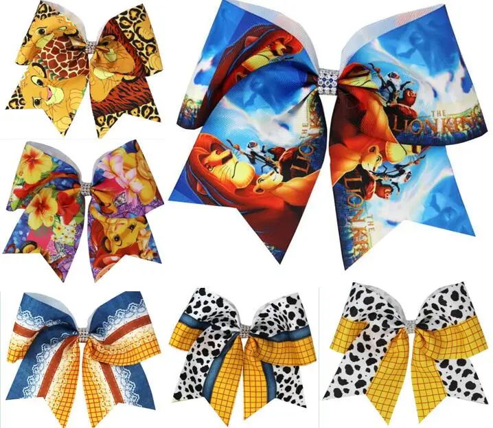 7 Inch LION COW unicorn Cheer Bows with Elastics for Girls Printed Ribbon Hair Holder with Bowknot Kids Hair Accessories 2PCS - Цвет: mix lion 4