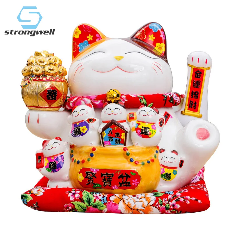 Strongwell японский большой счастливый статуэтка кота керамические Креативные украшения дома аксессуары Королевский кот фэн шуй Декор Ремесло
