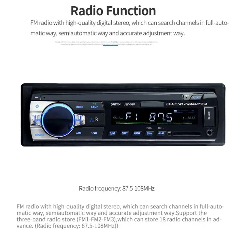 12 в 1 Din JSD-520 автомобиль радио USB TF MP3 игрок WMA с радиоприемник автомобиля