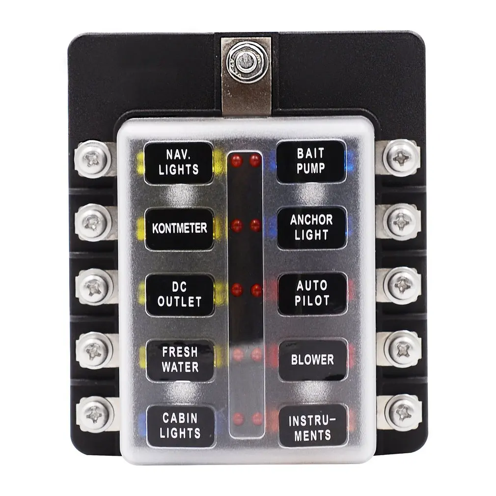Car Modification 1 Input And 10 Output Fuse Box With Led Indicator Base Insert Type Screw Terminal Block Set 12-30v