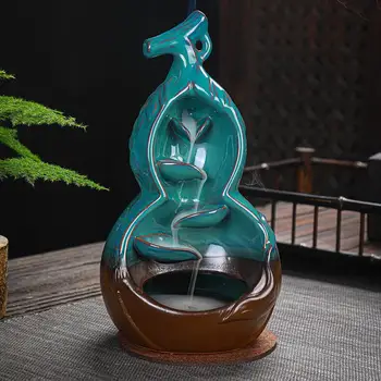 

The Gourd Backflow Incense Burner Smoke Waterfall Incense Sticks Holder Creative Home Decoration Purple Clay Ceramic Crafts