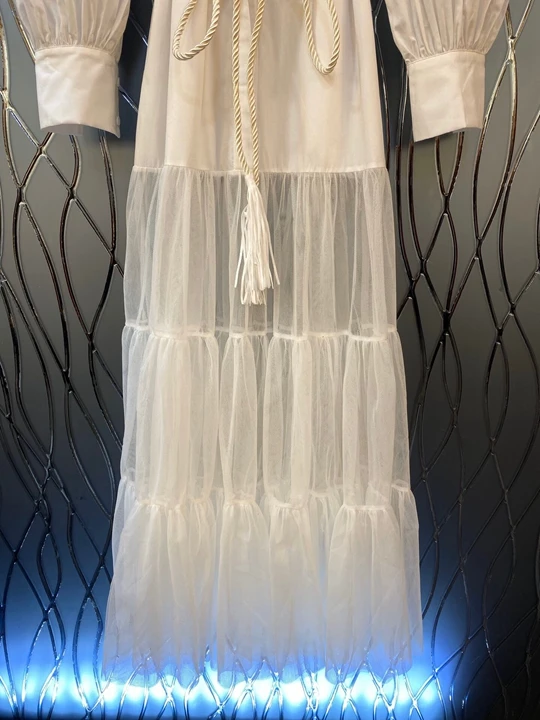 Floor Length Dress Spring Style Women Sexy Tulle Mesh Patchwork String Belt Long Sleeve Casual Long Sexy Maxi Dress White