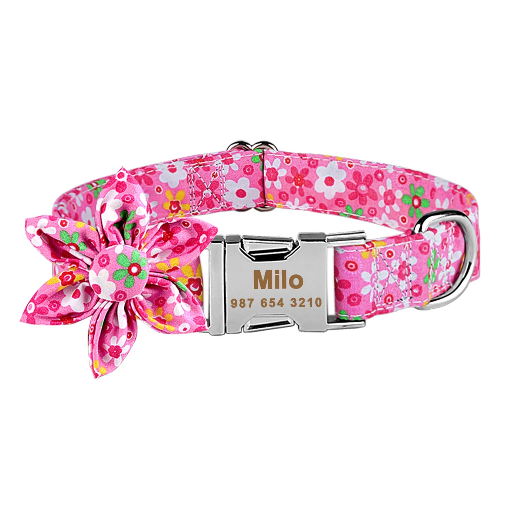 light up dog collar Personalized Dog Collar Nylon With Flower and Metal Buckle Small Medium Large Puppy Engraved Name Collars Pet Cat Dog Supplies 3/8 wide dog collars	 Dog Collars