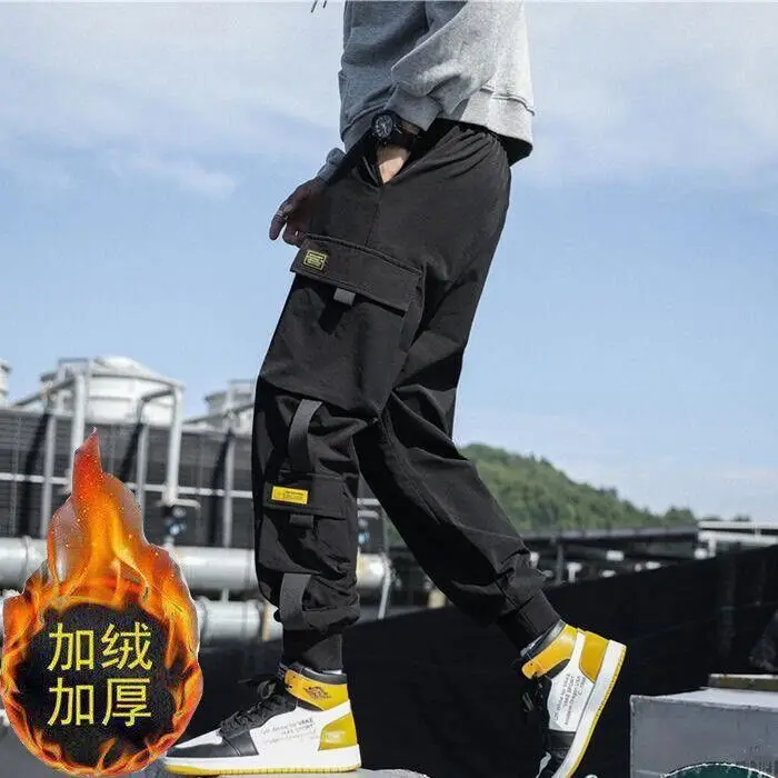 Мужские цветные черные брюки-карго с лентами, шаровары, джоггеры Harajuku, спортивные штаны в стиле хип-хоп, утепленные брюки - Цвет: 28