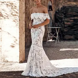 Сексуальное женское белое платье модное летнее с открытыми плечами рыбий хвост облегающее элегантное вечернее платье Vestidos