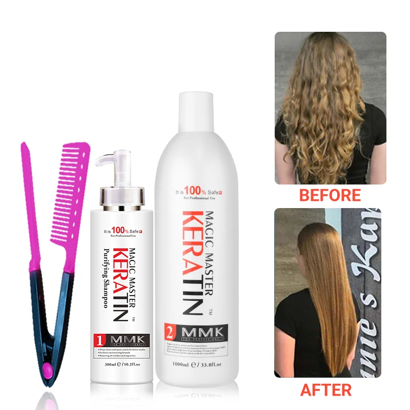 WITHOUT Formalin 1000ml Magic Master Keratin Treatment+300ml Purifying Shampoo Straighten Frizzy Hair Got Free Red Comb