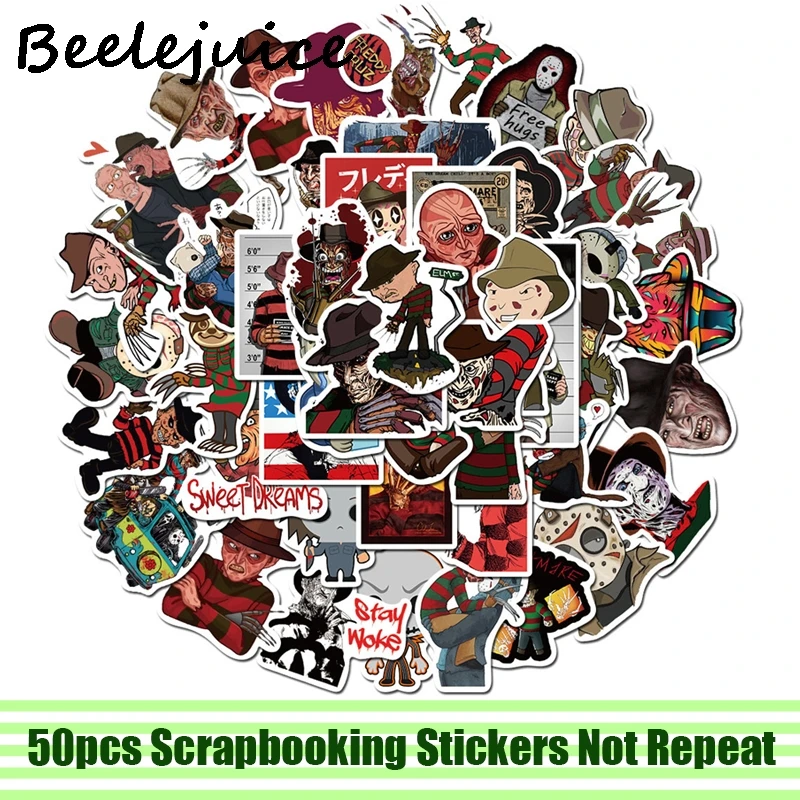 

50pcs Freddy Krueger Friday the 13th horror characters scrapbooking Stickers packs Skateboard Guitar Graffiti decals pasters