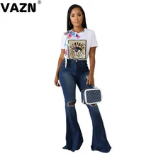 VAZN JLX9808 новая горячая распродажа экзотические высококачественные сексуальные умеренные Модные женские длинные однотонные Популярные винтажные женские джинсы с дырками