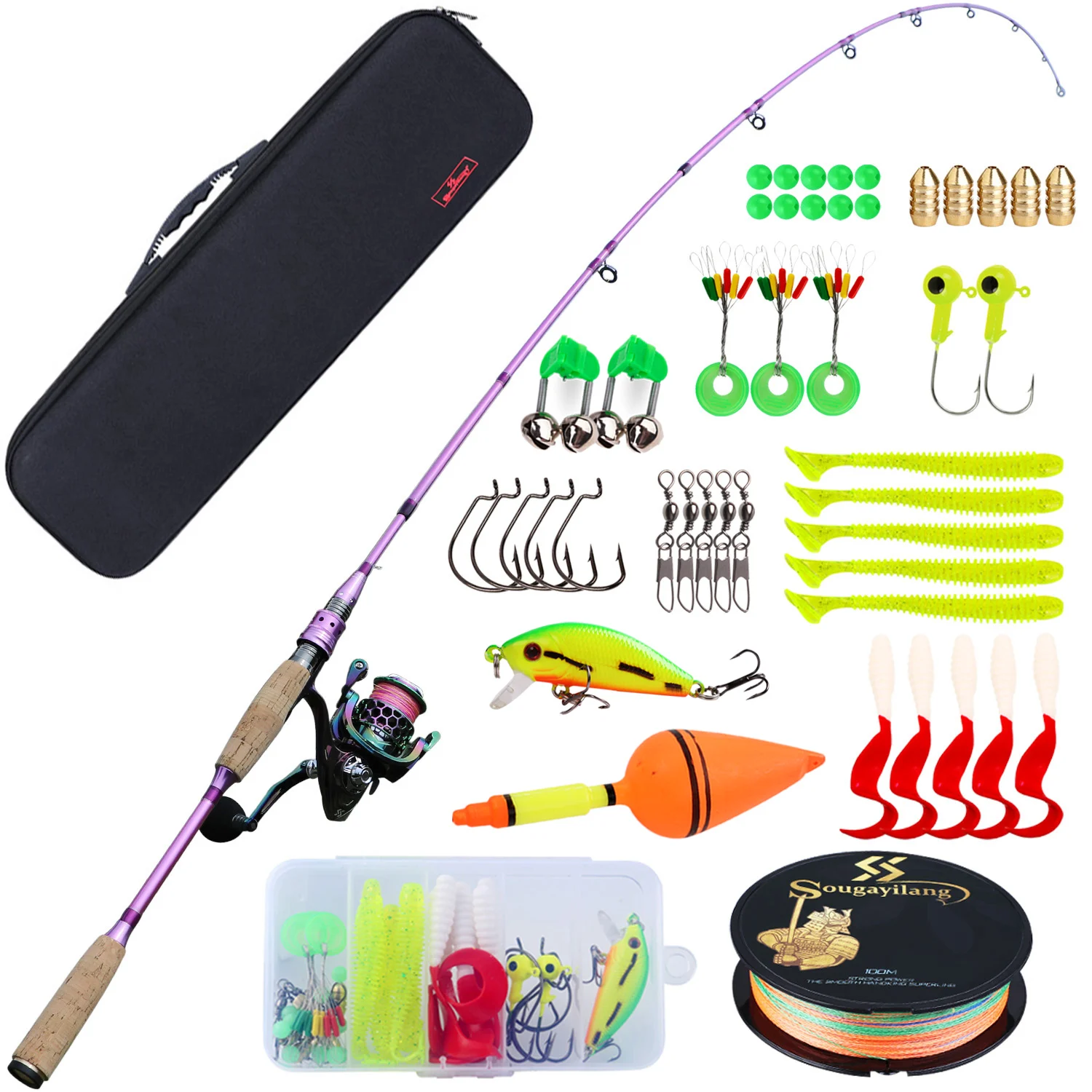 Description Picture 3 of itemSougayilang 2.1m Fishing Rod Combo Spinning Reel Fishing Set Travel Stick Carp Bass Pike Fishing Line Lure Bag Hooks Full Set