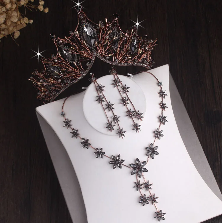 Baroque Silver Color Crystal Leaf Bridal Jewelry Sets Rhinestone Crown Tiaras Choker Necklace Earring African Beads Jewelry Set bridal jewelry sets