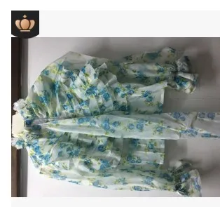 green flower Новая весенняя женская шифоновая блузка с длинными рукавами, элегантное, со стоячим воротником, многослойные рубашки с оборками, большие размеры - Цвет: green flower
