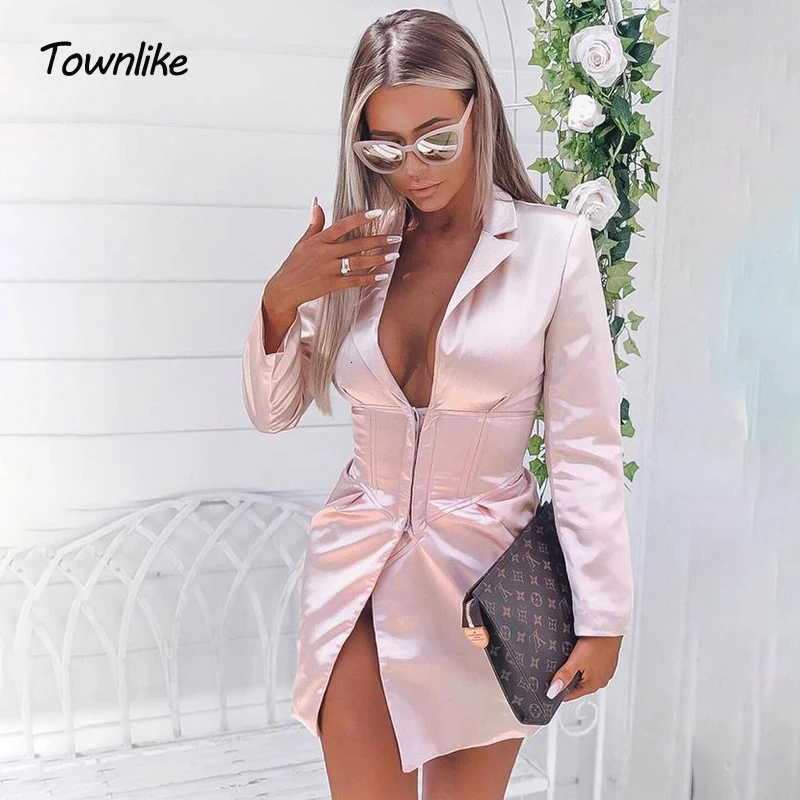 Townlike необычный Длинный блейзер для женщин скрытый однобортный Повседневный с длинным рукавом Женские блейзеры и Куртки Блейзер Mujer