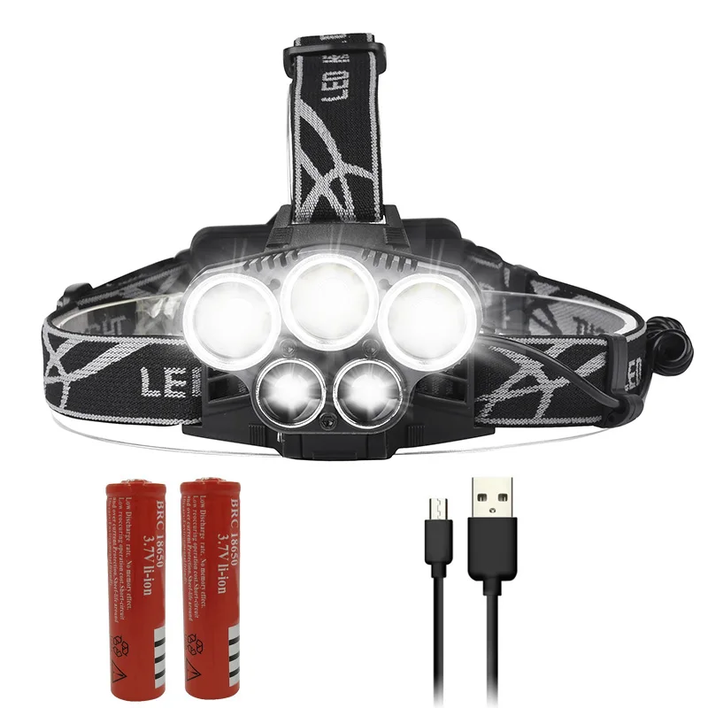 Option E 5 шт. XM-L T6+ 2* XPE Z502507 светодиодный налобный фонарь Micro USB зарядное устройство Головной фонарь портативный фонарь для рыбалки - Испускаемый цвет: Option E