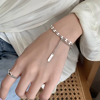 

LISM 925 Sterling Silver Korean Fashion Cute Pig Nose Tassel Adjustable Bracelet For Women Girl Wedding Party Gifts Jewelry