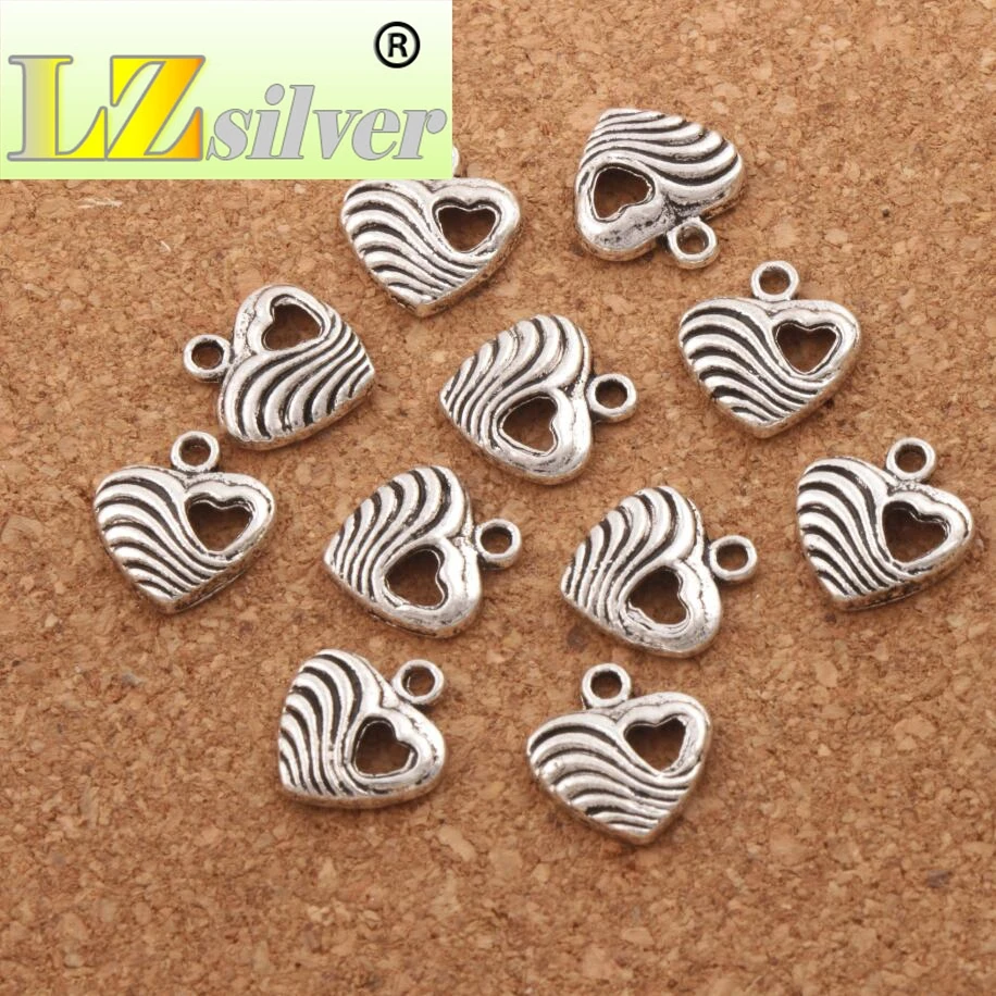 Weaved Heart With Hollow Heart Charm Beads 12.5x13.3mm Spacer 200pcs zinc alloy Pendants Alloy Handmade Jewelry DIY L904