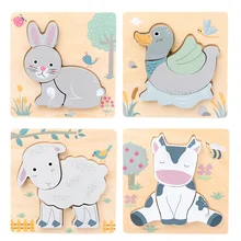 Jouet Puzzle en bois pour bébé, dessin animé Animal lapin 3D, jouet Puzzle pour enfants, apprentissage précoce, jouets éducatifs Montessori, jeu empilé 1 pièce