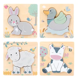 Jouet Puzzle en bois pour bébé, dessin animé Animal lapin 3D, jouet Puzzle pour enfants, apprentissage précoce, jouets éducatifs Montessori, jeu empilé 1 pièce 