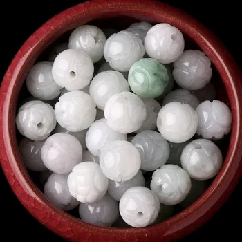 

65PC Natural Emerald Jadeite Lotus 8 mm Beads Accessories DIY Bangle Charm Jewellery Fashion Hand-Carved Luck Amulet Gifts