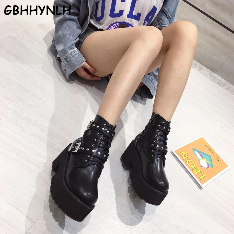 GBHHYNLH Ankle Boots Women Platform High Heels Female chunky boots women shoes winter Woman punk Boots Botas Feminino LJA858