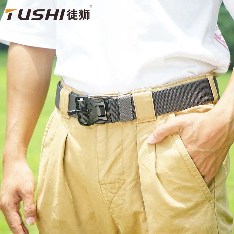 

New Style Magnetic Release Buckle Tactical Leather Belt Men's Outdoor Sports Nylon Elastic Band Elastic Woven Belt Belt