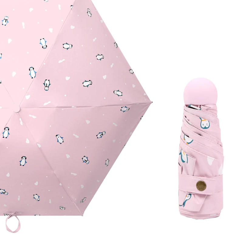 Pink Penguin Корейский стиль с милым принтом Солнечный анти-УФ зонтик для девочек Для женщин 5-складной Водонепроницаемый зонтики от дождя высокое качество мини-зонтики - Цвет: Pink Penguin