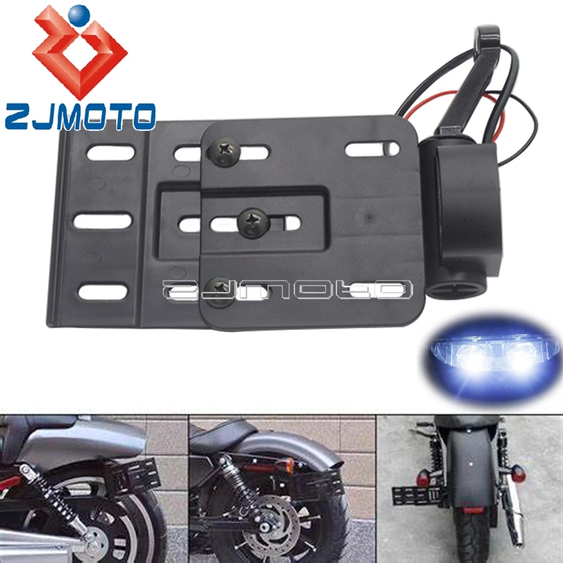 Motorcycle Telescopic Folding LED Light Side License Plate Bracket