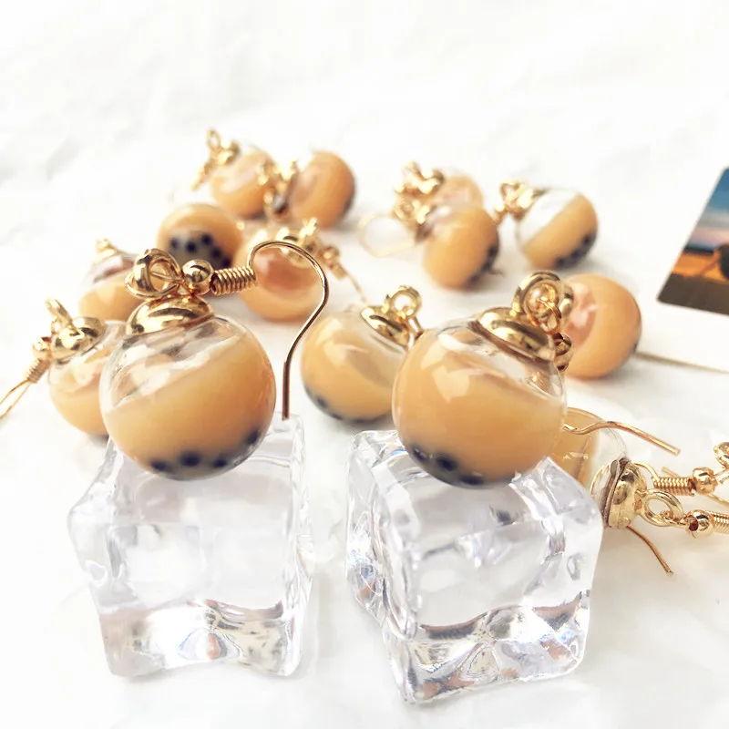 Fun Handmade Bubble Resin Pearl Milk Tea Cup Earrings personality Creative Drink Net Red Fashion Cute | Украшения и аксессуары