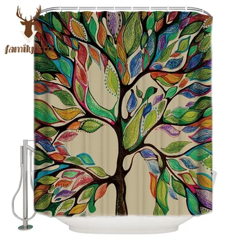 

Retro Colored Life Tree Pattern Shower Curtains Polyester Fabric Waterproof Bathroom Bath Curtain